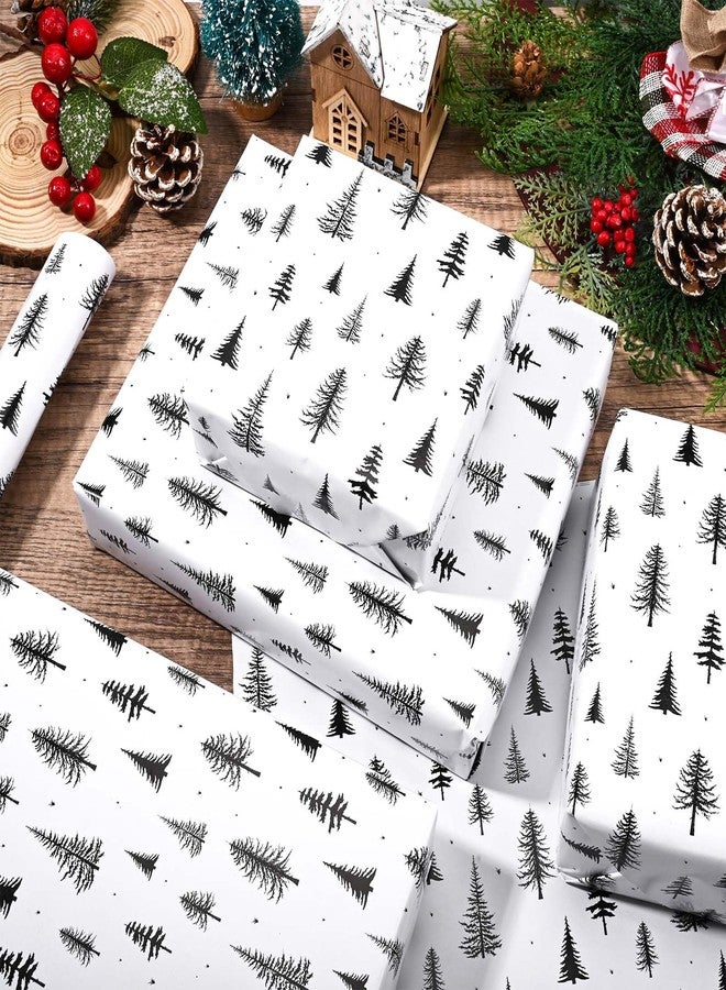 Bolsome Christmas Tree Wrapping Paper -Mini Roll- 17 Inch x 32.8Ft Black White Xmas Tree Patterned Gift Wrap Paper for Winter Holidays Christmas Party DIY Craft Supplies - Image 5